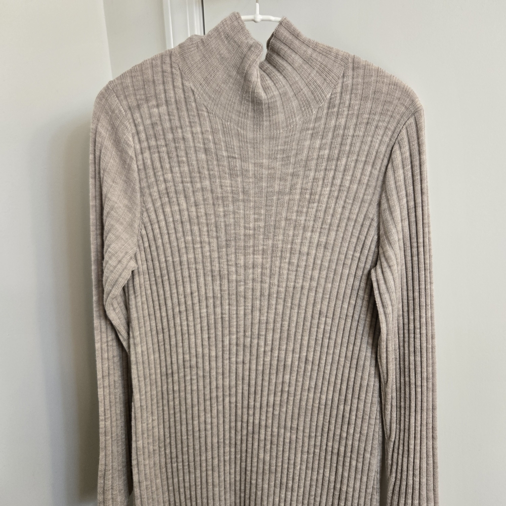 Ribbed Mock Neck Knit Dress - Taupe - Picture 3 of 9